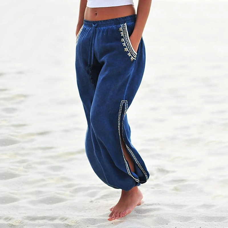 

Women's Ladies Bohemian Pants Summer Long Casual Stylish Retro Trousers Elastic waist Harem Clothing Drawstring