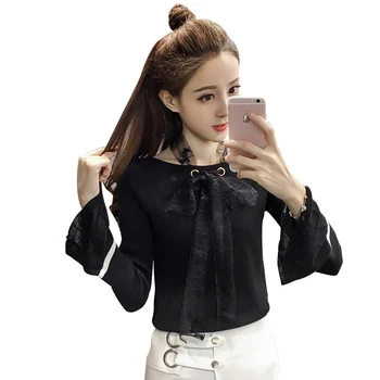 

Rlyaeiz Sweater Women 2018 Spring Autumn Fashion Women Lace Tie Thin Knitted Pullover Sweaters Solid Bow Flare Sleeve Knitwear
