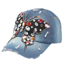 Бейсбол Кепки Hat 2018 Для женщин ковбой лето snapback Украшенные стразами в форме бабочки дружище моды Хип Повседневная Кепки s Snapback плоским шляпа