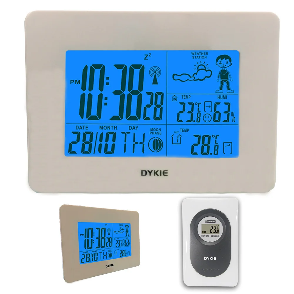 

DYKIE Digital alarm clock Wireless weather station Wireless radio control clock with DCF Bedroom clock Radio clock