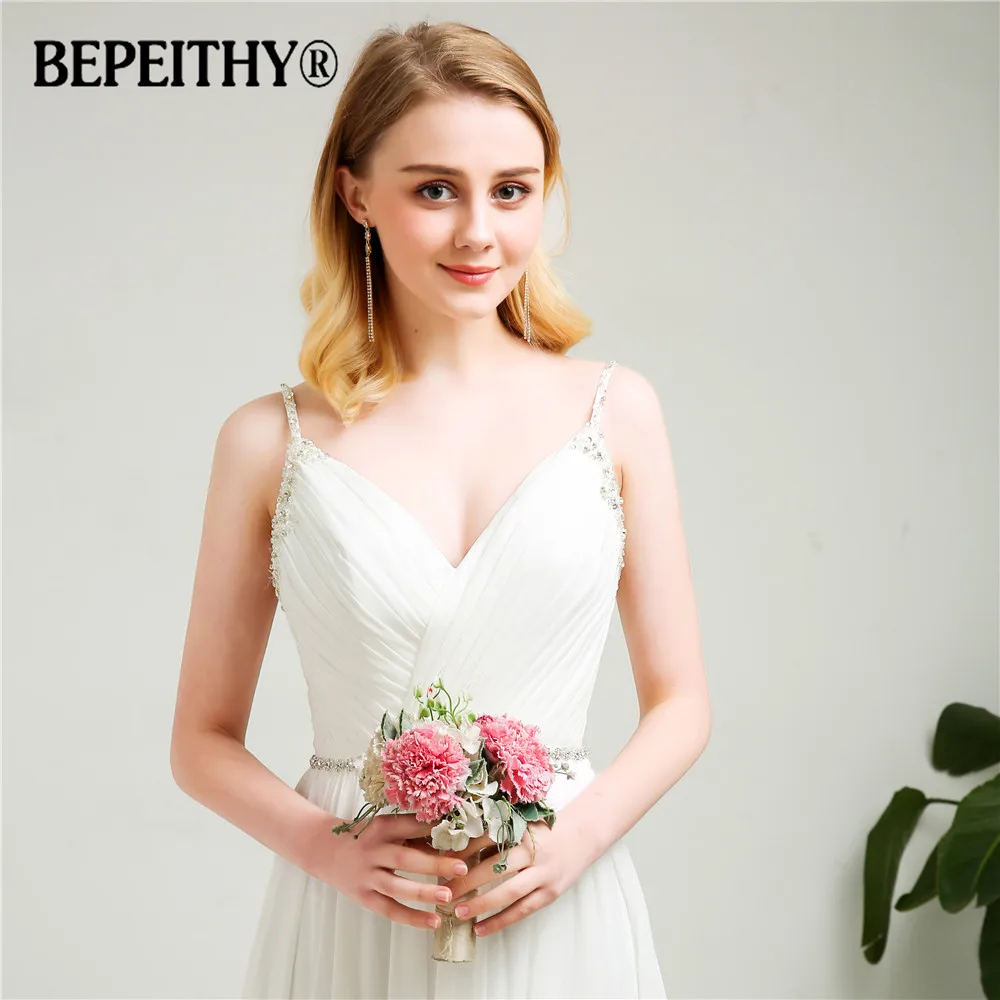 Vestido De Novia шифоновые Свадебные платья с v-образным вырезом и поясом со стразами на заказ, пляжные Простые Свадебные платья