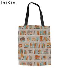 THIKIN женские складные сумки для покупок с принтом кота сумка для покупок Женская Льняная сумка сумки для покупок женская сумка из экологичного текстиля