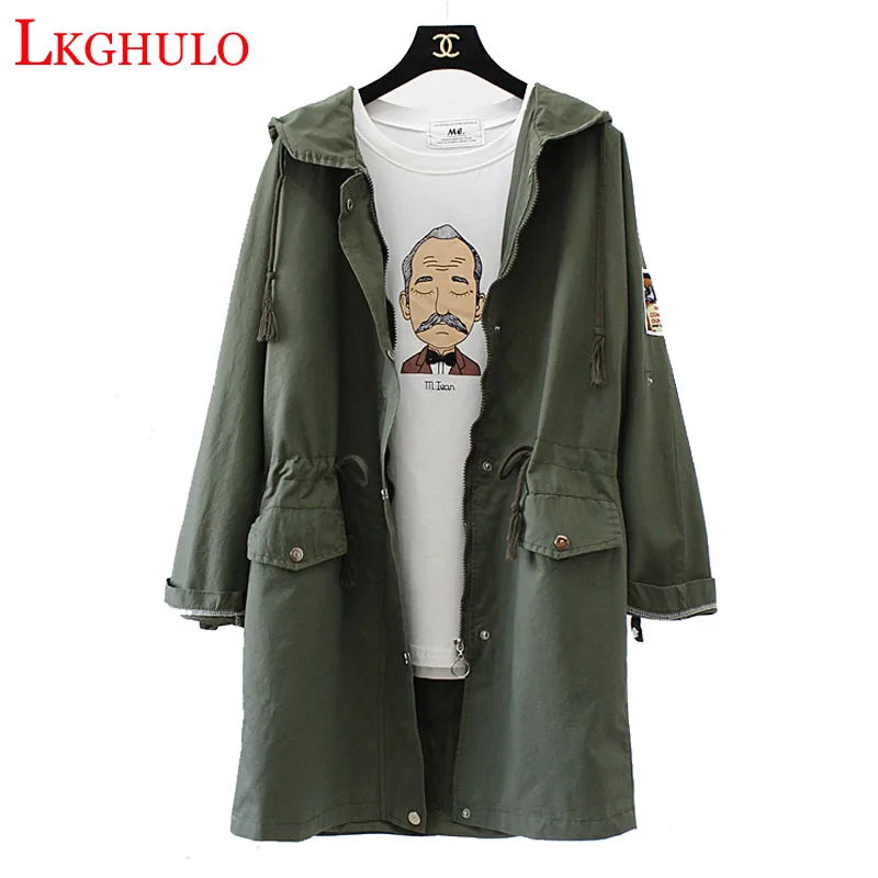

LKGHULO 2018 Women Cardigans Casual Spring Autumn Hooded Long Trench Ladies Pleated Pocket Design Outwear Coat Plus Size A142