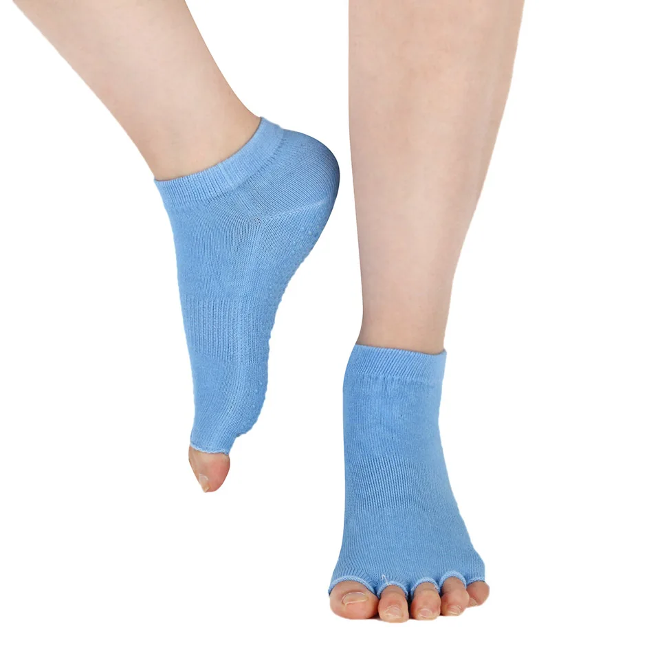 Женские носки для йоги с половинным носком, Нескользящие, с открытым носком, для пилатеса, для фитнеса, прочные, с открытым полупальцами, хлопковые носки для йоги, для спортзала