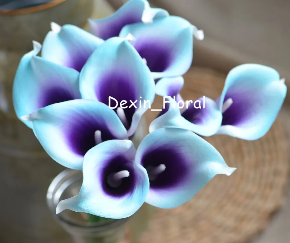 Aqua Blue Purple Picasso Calla Lilies Real Touch цветы для шелковых свадебных букетов свадебные