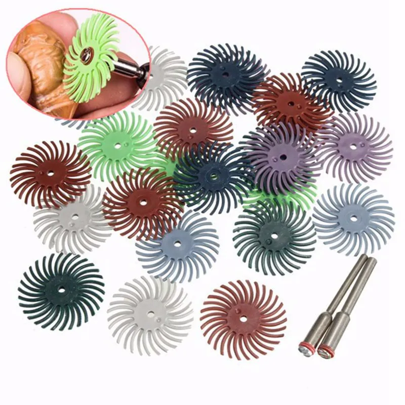 

New 24Pcs Radial Bristle Disc Brush Assortment 1" 8-GritS-3 Each + 2 Connection Handle Abrasive Tools
