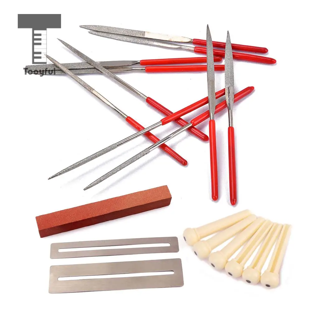 Tooyful 19Pcs Guitar Instrument Repair Tool Kit Grinding Stone Frets Nut File  Bridge Pins Set  