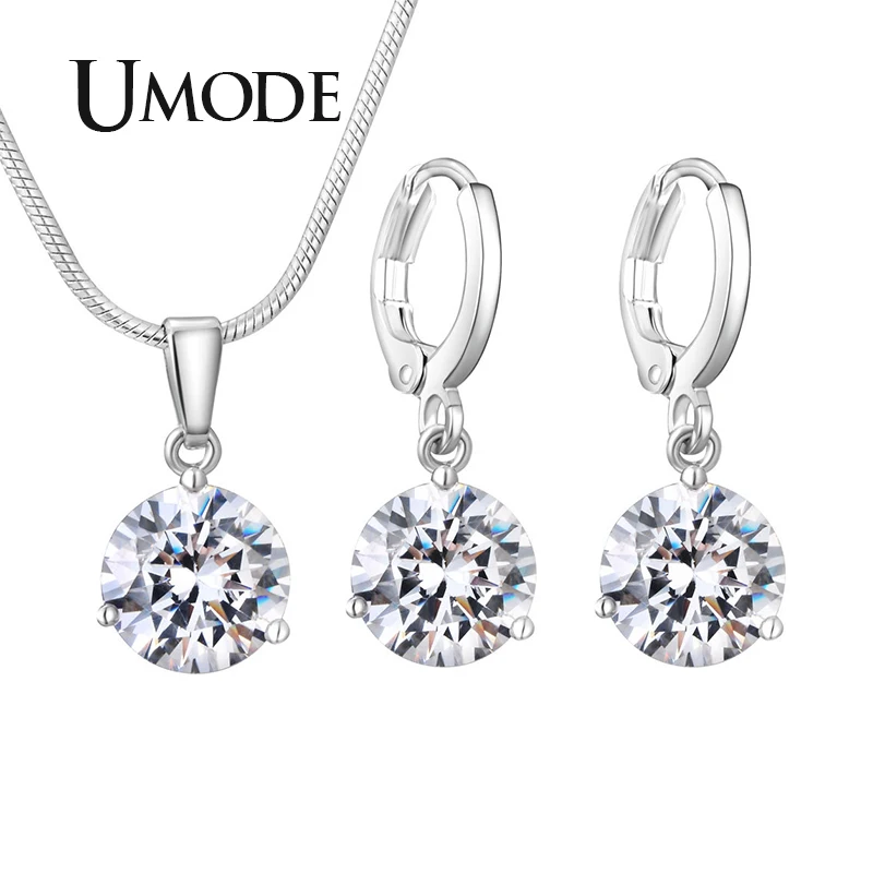 

UMODE Colorful Bridals Weddings Jewelry Sets for Women Geometric Hoop Earrings Round Cubic Zirconia Necklace Dubai Indian US0081
