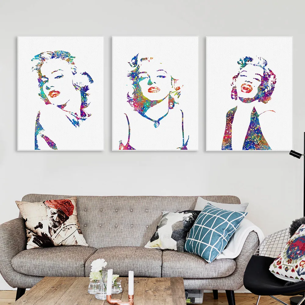 Watercolor Marilyn Monroe Portrait Pop Vintage Canvas Art Print