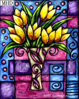 

Stained glass window flower pattern 5d diy diamond painting home decoration painting full round / square rhinestone art kit