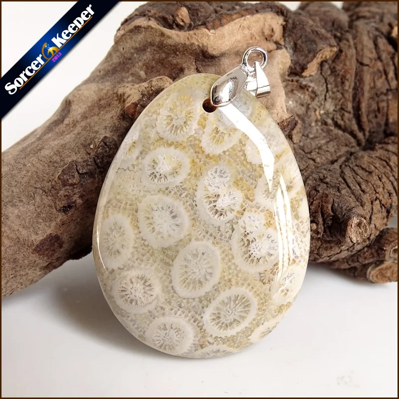 

Natural Fossil Coral Gem Stones Pendant Agatized Coral Jewelry Charms Beads Accessories for Men's Women's Necklace Makings WS857