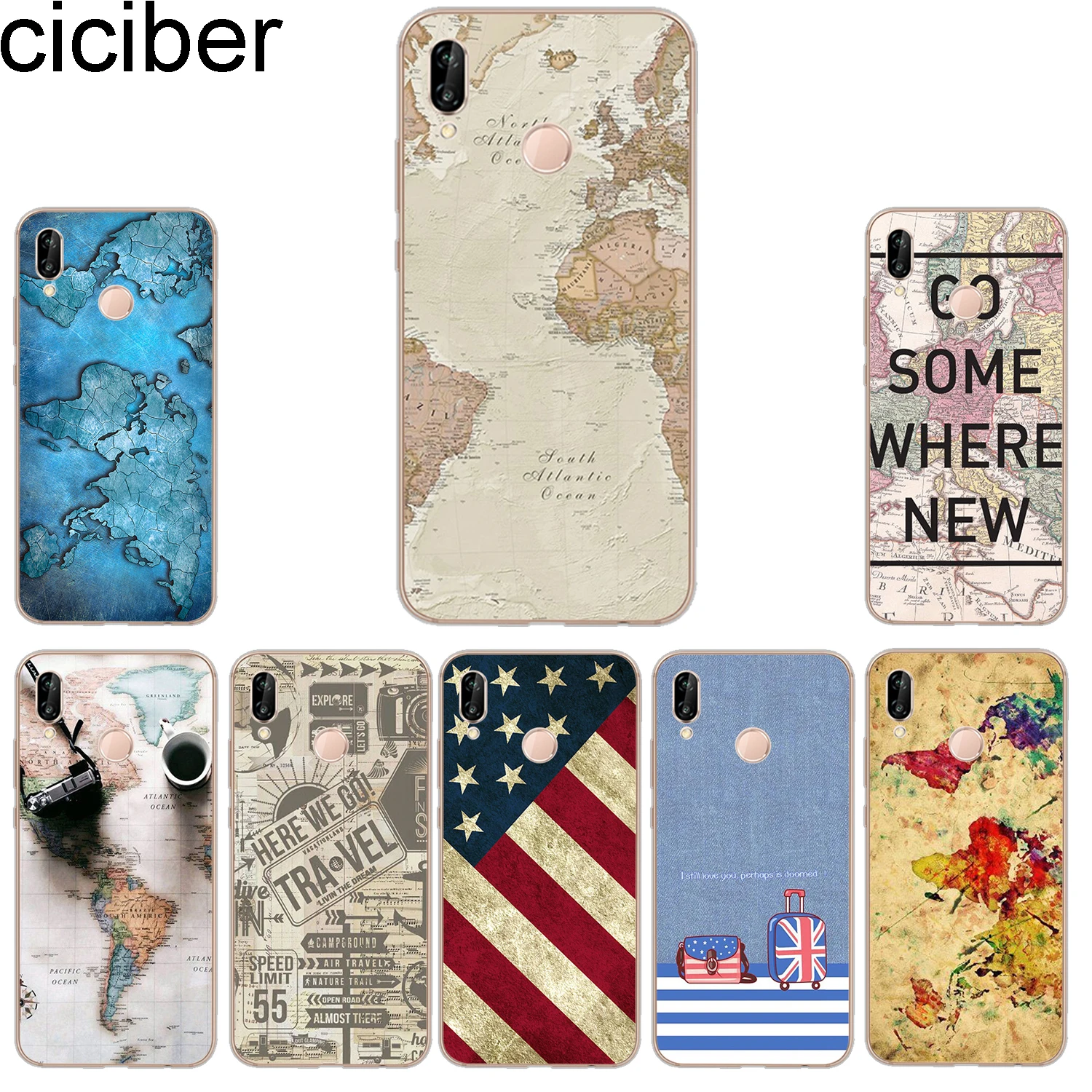 

ciciber Phone Cases for Huawei P20 P8 P9 P10 Mate 20 10 9 Lite 2017 X Pro Soft TPU Back Cover for Huawei P Smart 2019 World Map