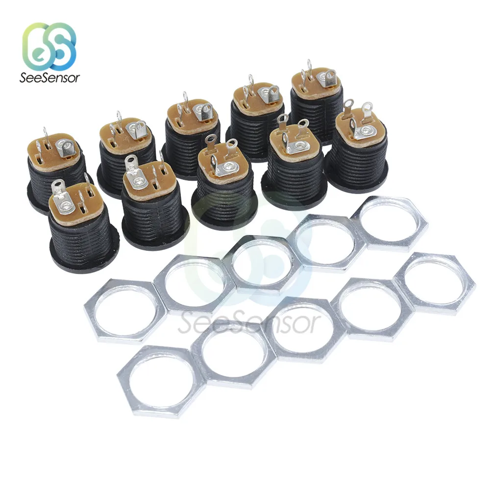 

10Pcs DC-022 DC022 DC Power Jack Socket DC Connector Adapter Panel Mounting 5.5 x 2.1mm