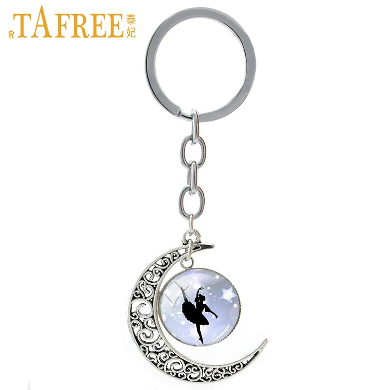 TAFREE Ballet night moon pendant keychain High Quality chains sweet romantic men women round dome Glass Vintage jewelry NS131 | Украшения и