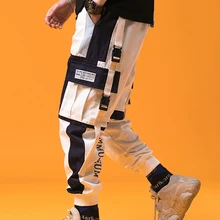 Мужская одежда в стиле пэчворк, черные спортивные штаны, мужская Японская уличная одежда Harajuku, спортивные штаны, модные штаны для бега
