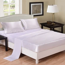 Home Textile Satin Silk Bed Sheet Set Solid Bedding Set 3/4 Pcs Flat Sheet Fitted Sheet Pillowcase King Queen Twin Full Size