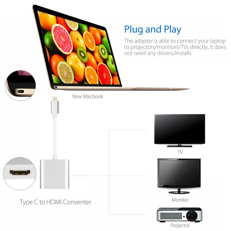 USB 3 1 Тип C к HDMI адаптер 2017 Новый для Apple новый Macbook Chromebook Dell XPS 13 Asus zen AIO поддерживает