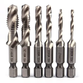 

6 IN 1 HSS 1/4" Drill Bit Hex Shank Drill & Power Bits Tool Part Hexagonal Handle Compound Tap M3 M4 M5 M6 M8 M10 Drill Bits Kit