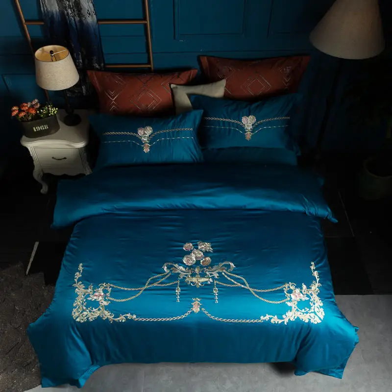 

Queen King size Bedding Set Luxury 100%Cotton Embroidery Bed set Bed linen Bedsheet Duvet cover parrure de lit ropa de cama