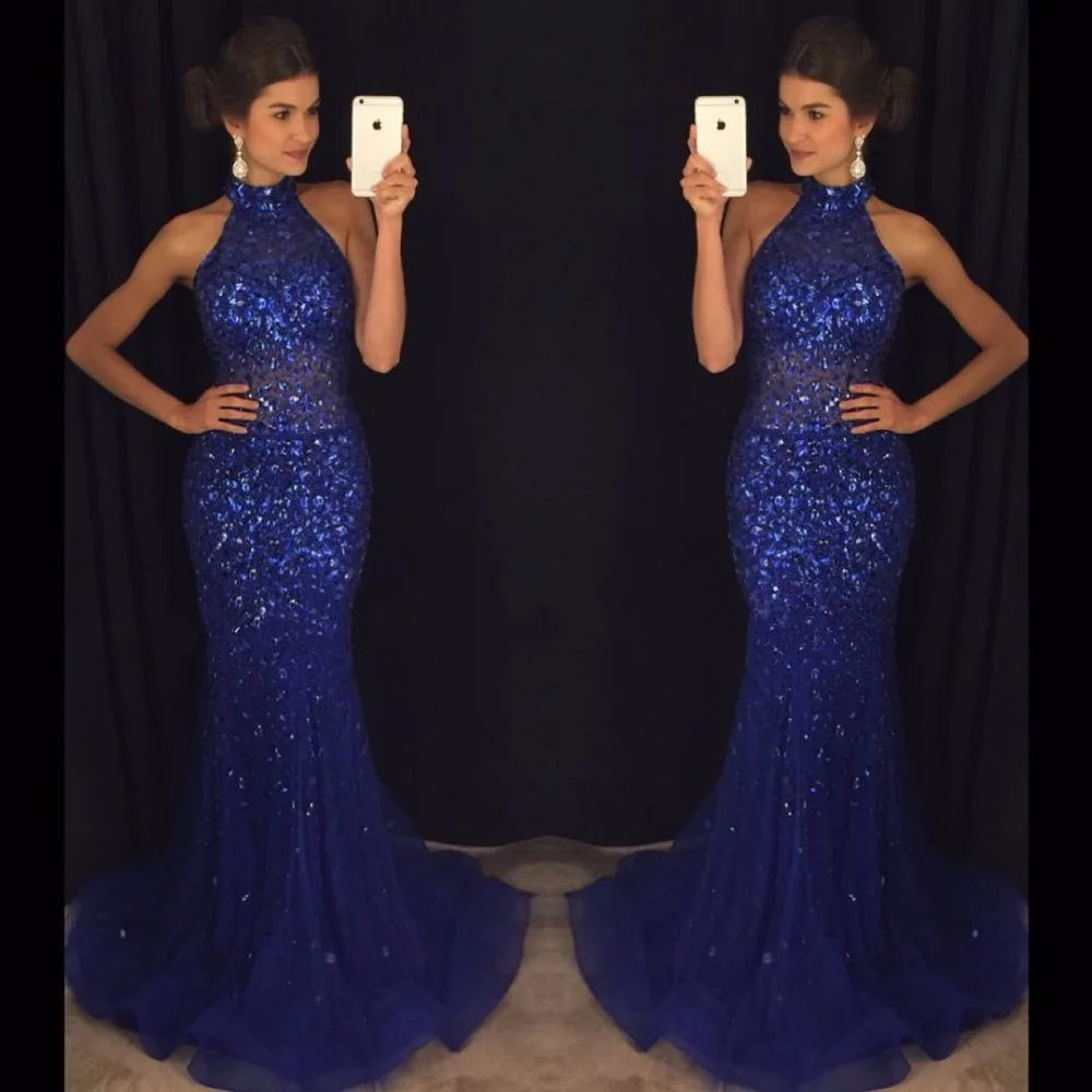 Glitter Royal Blue Mermaid Abiti Da Sera Lunghi 2017 Collo Alto Abiti  Formali con il Cristallo|dress a dress|dress up games wedding dressdresse -  AliExpress