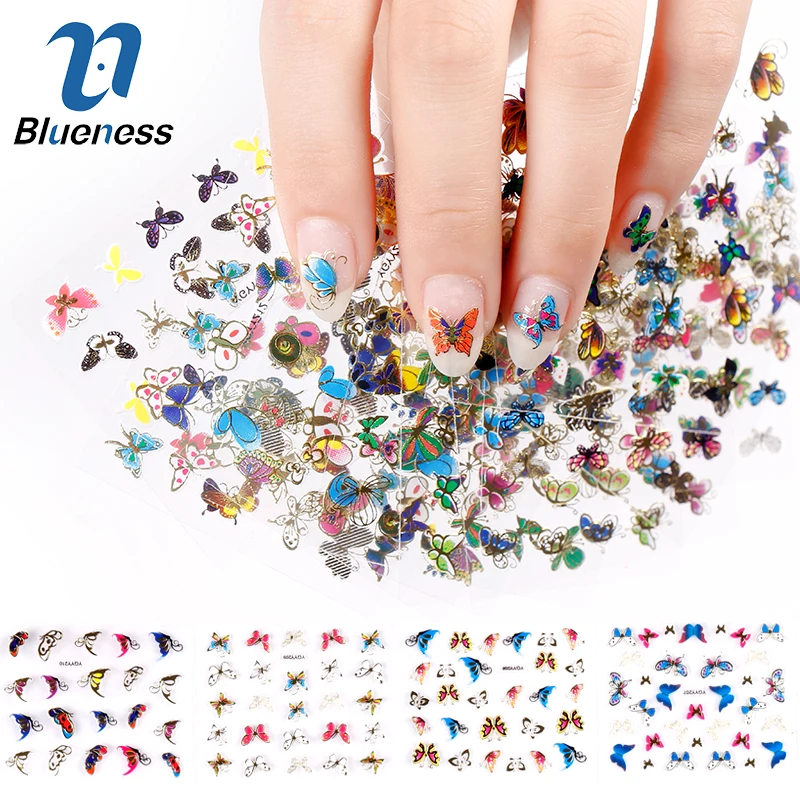Blueness 3D Nail Sticker 24Pcs Large Size Sheet Moon Butterfly Animal Pattern For Stamping Charms Bronzing Art Decals JH130 | Красота и
