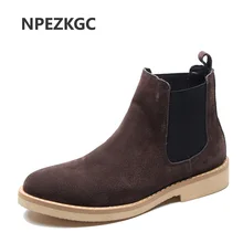 NPEZKGC/осенние модные повседневные мужские ботинки «Челси»; Мужская обувь из коровьей замши; качественные мужские ботинки в байкерском стиле без шнуровки