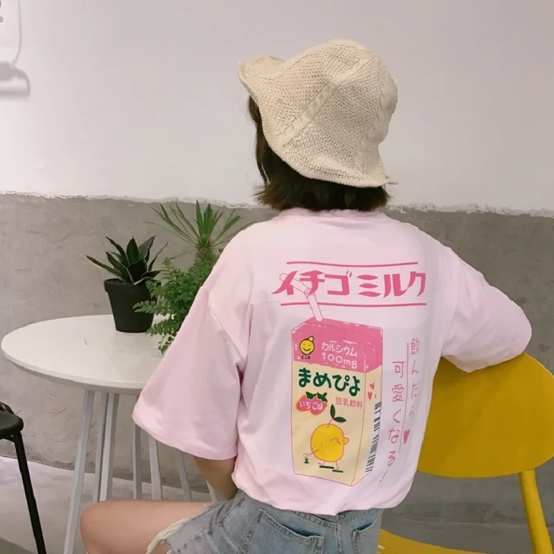 

Summer new fashion t-shirt female short-sleeved cartoon print Harajuku casual O-neck kawaii student wear simple wild t-shirt