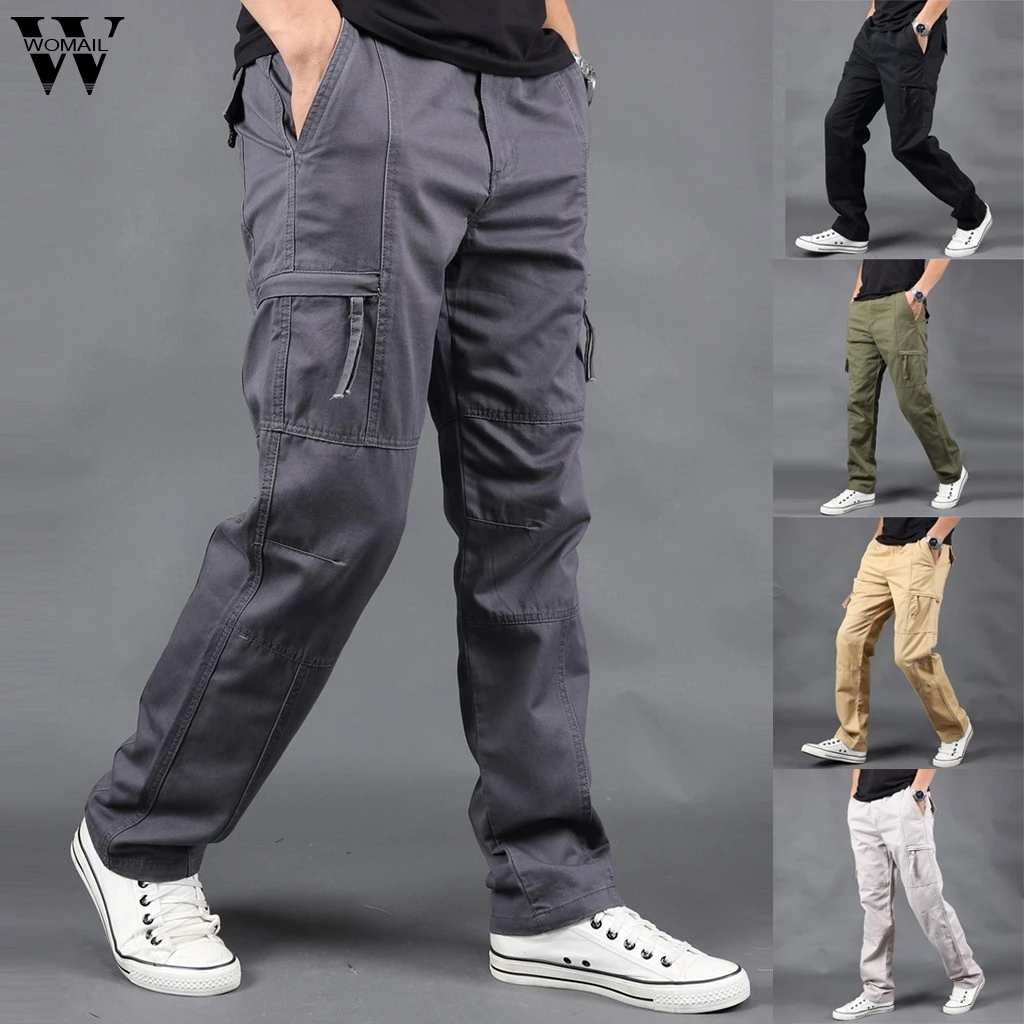 Womail мужские модные брюки с несколькими карманами, повседневные мужские однотонные облегающие брюки, спортивные штаны для улицы, мужские длинные штаны, S-5XL, J64