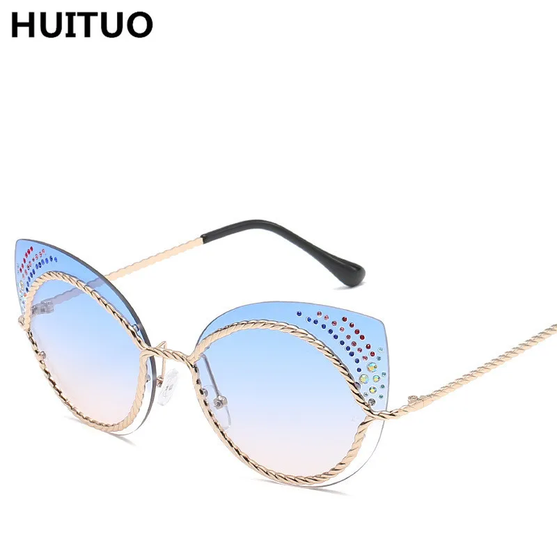 

HUITUO Fashion Cat Eyes Women Sunglasses New Metal Diamond Sun Glasses High Quality Metal Eyeglasses Women Driving Spectacles
