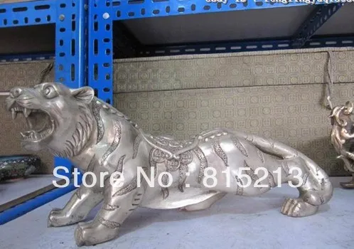 

wang 000190 6" Chinese exquisite bronze silver-gilt Carved animal Tiger Statue