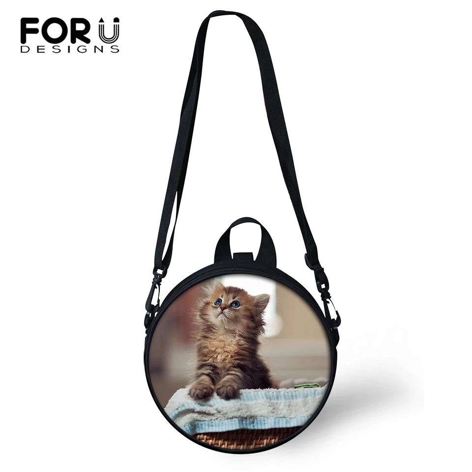 

FORUDESIGNS Kawaii Cats Prints Kindergarden Baby Shoulder Bags Light Animal Women Round Shape Messenger Bags Girls Circular Bags