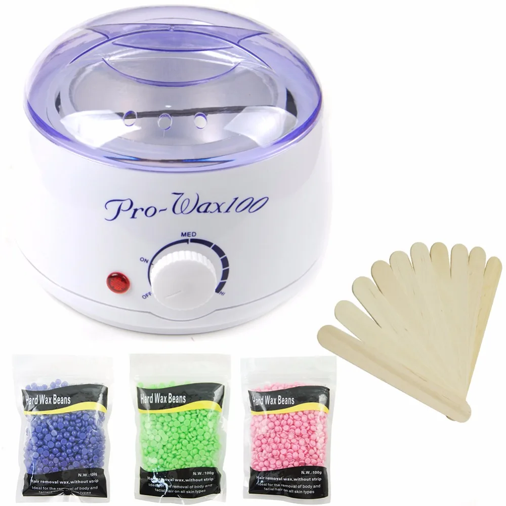 Electric Wax Heater Set 3 Packs Hard Wax Beans 10pcs Stir Bar Hair Removal Machine Wax For