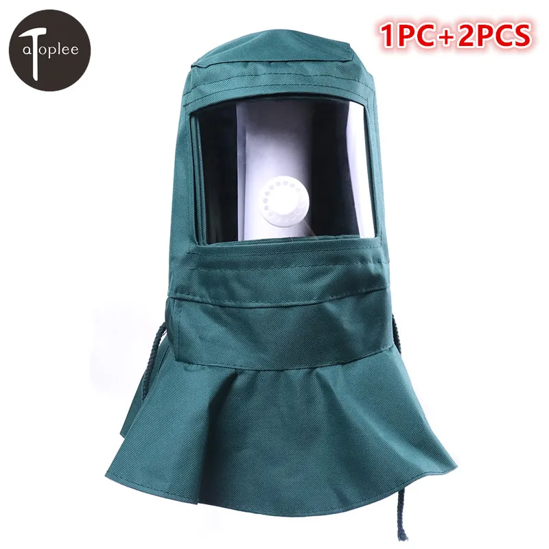 

1Pcs Green Canvas Face Anti-Dust Mask With 2PCS Thick Plexiglass Breathable Bblasting Grinding Polishing protective Helmet