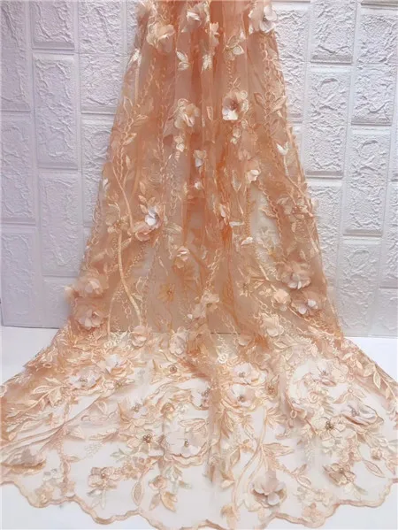 

New in 2019 high quality 3D floral lace fabric with Nigerian lace embroidered mesh lace with fine beads