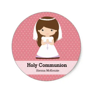 

3.8cm Holy Communion Girl * Choose your background color Classic Round Sticker