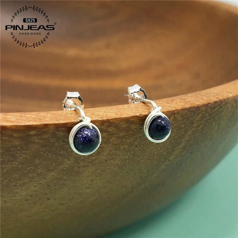 

PINJEAS Beads earrings,Handmade Galaxy Blue Sandstone beads High Quality Jewelry stud earrings for women Gift