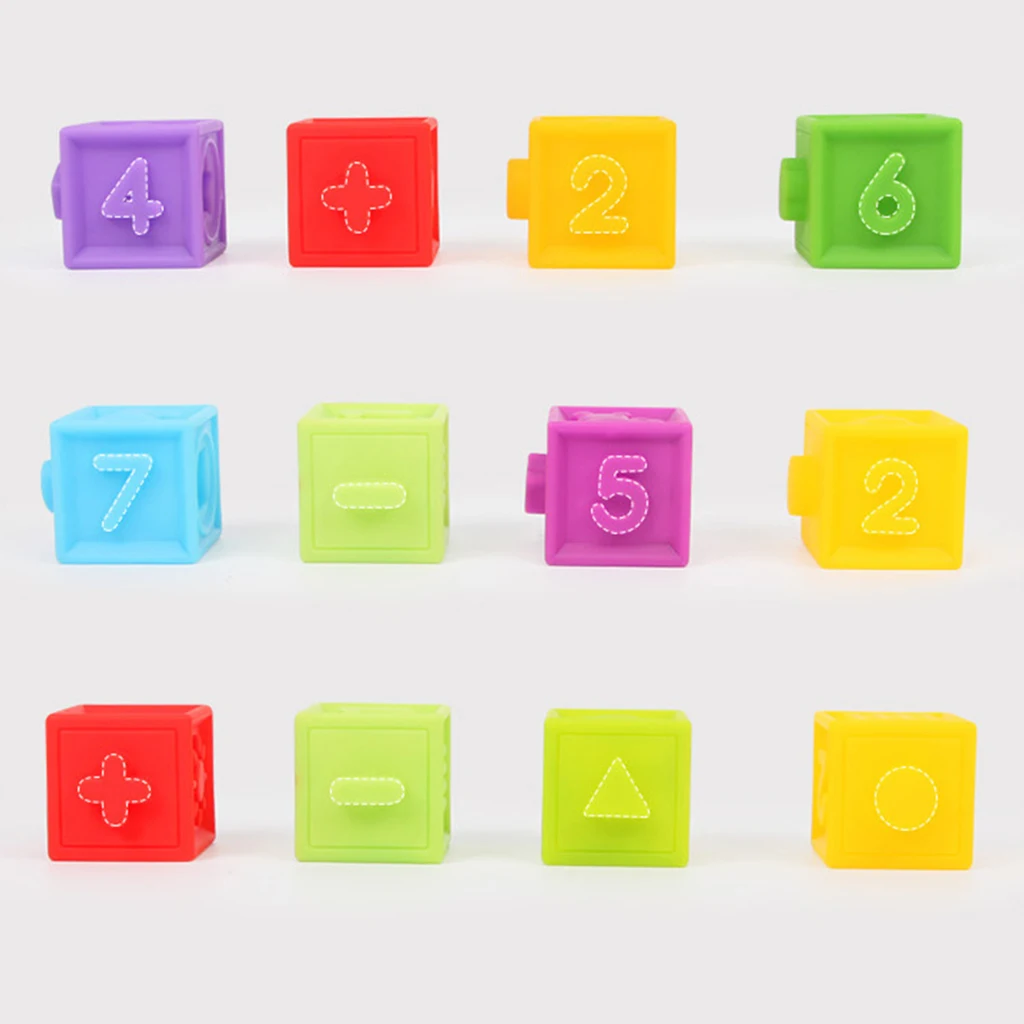 12Pcs Soft Building Blocks Number Cubes - Children Kid Educational Toy Stacking Color & Shapes Sorting Game