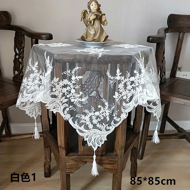White /& Silver Lace /& embroider SquareTablecloth 85cm suit coffee table Black