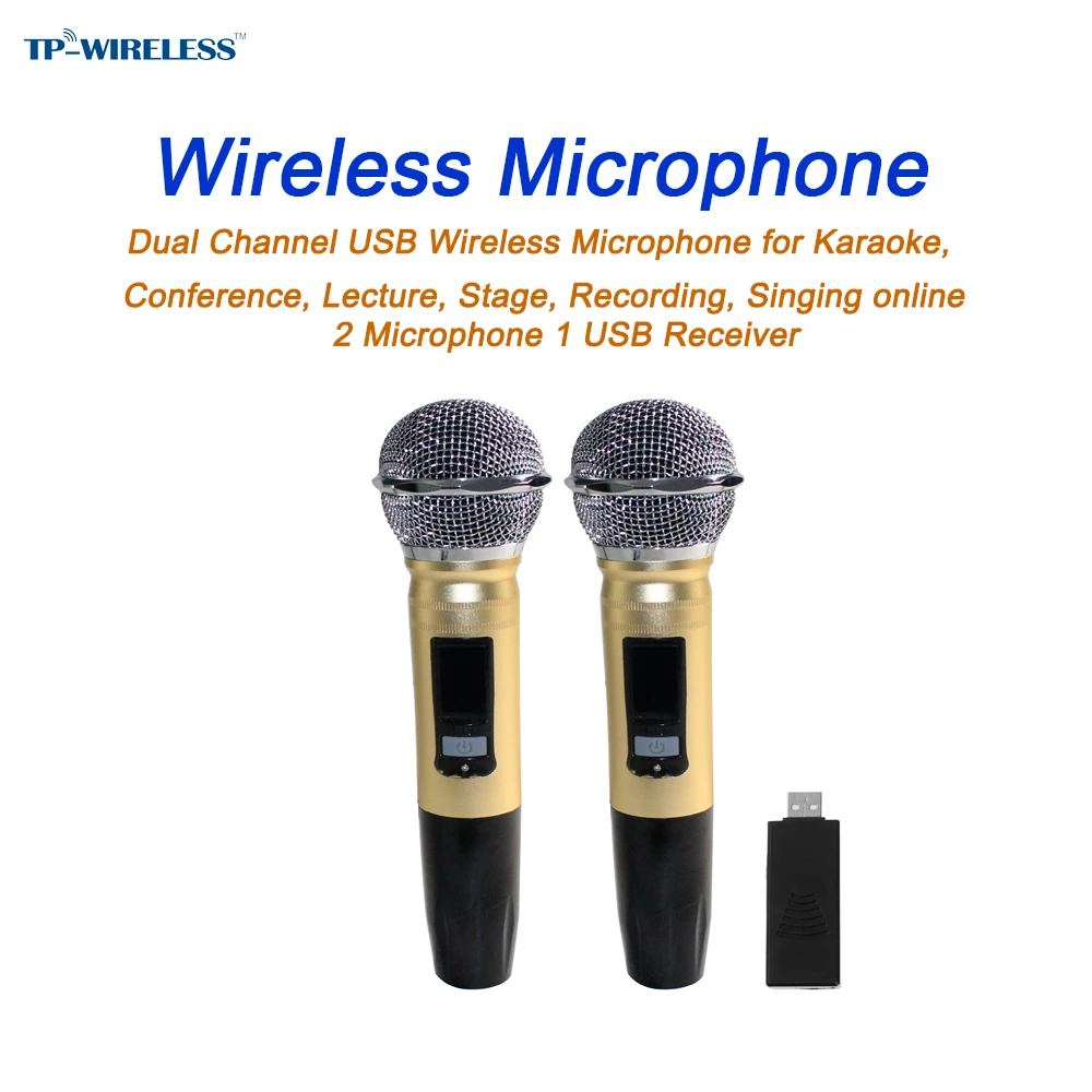 

TP-WIRELESS Dual Channel UHF Wireless Microphone and USB Receiver System for Karaoke, Conference, Lecture Singing(2Microphone)