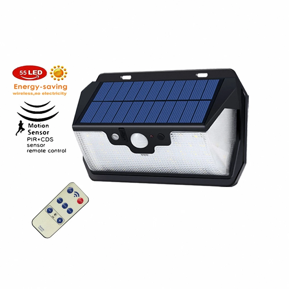 

55 leds Solar light remote control radar 3 side lighting usb port smart switch on/off super bright camp Outdoor Garden street wa