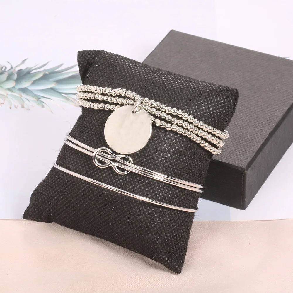 3 шт./компл. модные браслеты бусины кулон серебряный браслет набор женский браслет обручальные ювелирные изделия аксессуары