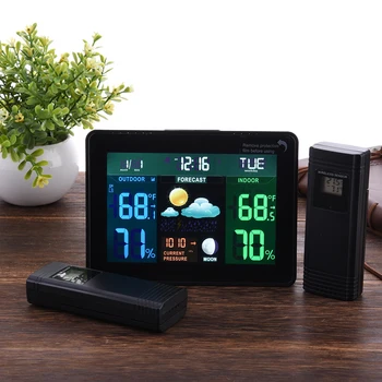 

Indoor Outdoor Temperature Monitor Digital Weather Station DCF77 RCC Thermometer RH% Barometric Pressure 2 Wireless Sensor