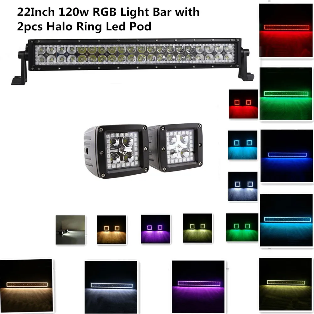 Honzdda 22 Inch 120w RGB led light bar for Offroad Truck 12V RGB Halo