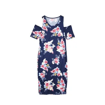 

Trendy Pregnant Women dress V-neck short sleeve Flower print Slit Maternity Polyester Dresses one pieces