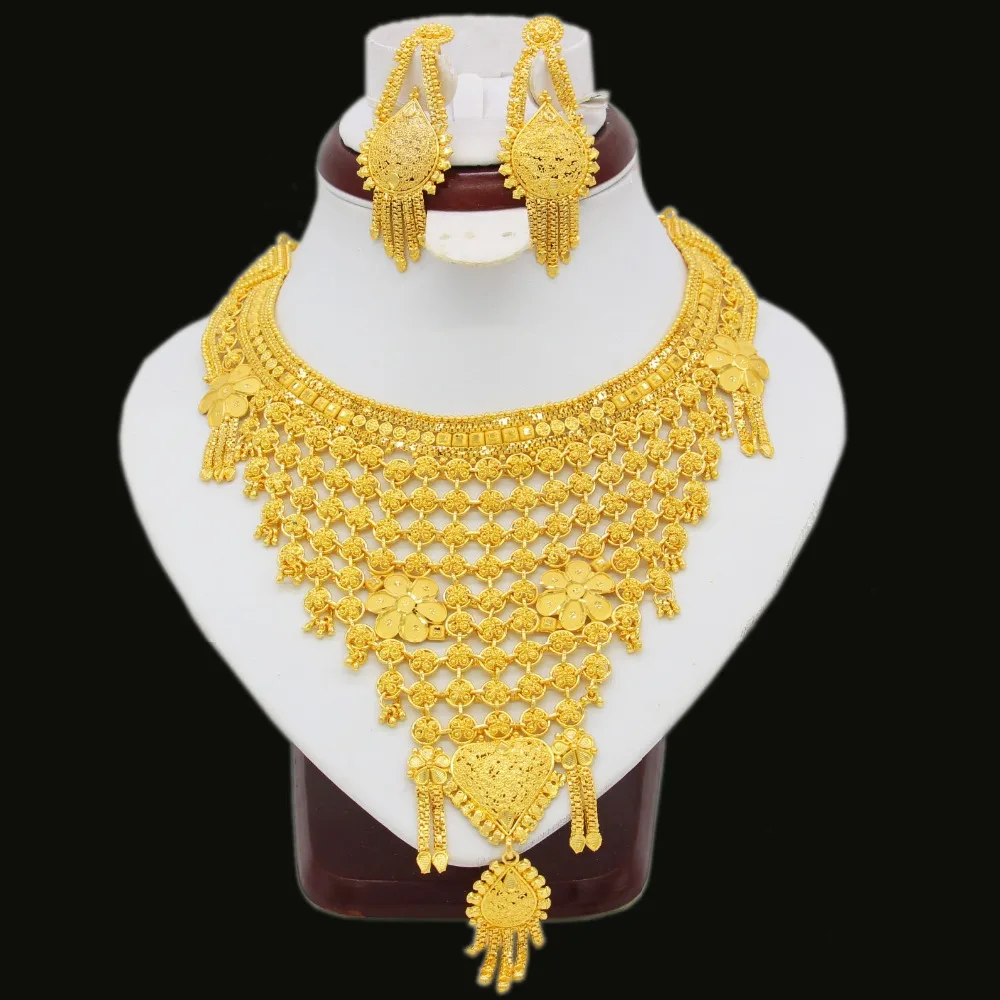 NEW Dubai Jewelry Set High Quality Gold Color Necklace Earrings Set