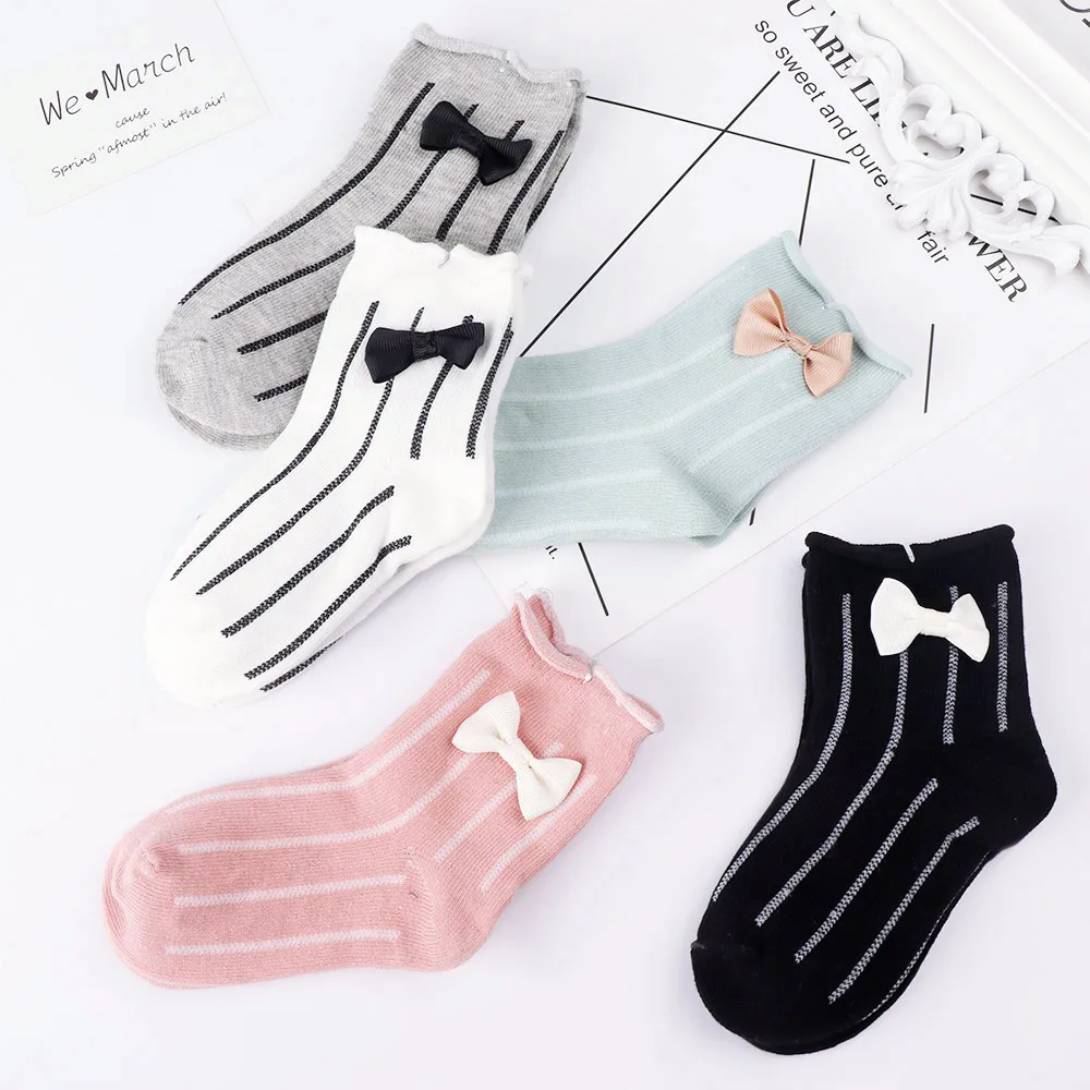 

5 Pairs/Set Pure Cotton Kids Girls Socks Fashion Bowknot Socks Infant Baby Girls Socks 2-4T Casual Comfy Sock 2019 Spring New