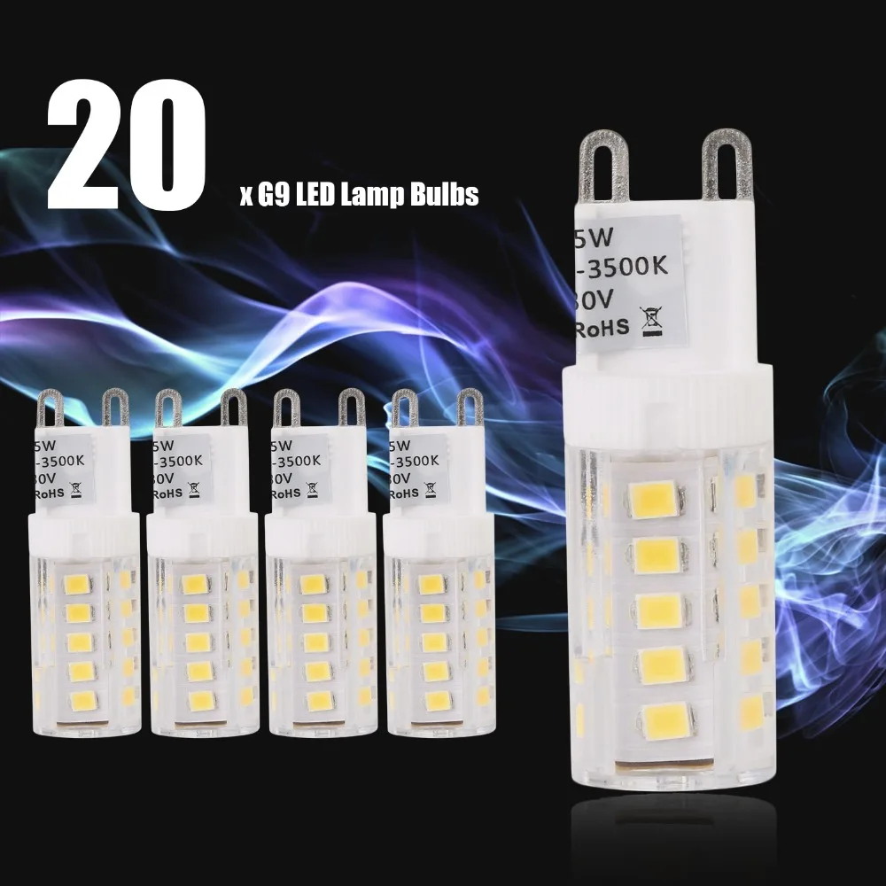 

20pcs G9 LED Light Bulbs AC 230V 5W Mini LED Bulbs 360 Degree Lighting Halogen Lamp Bulbs for Chandelier Ceiling Lamp