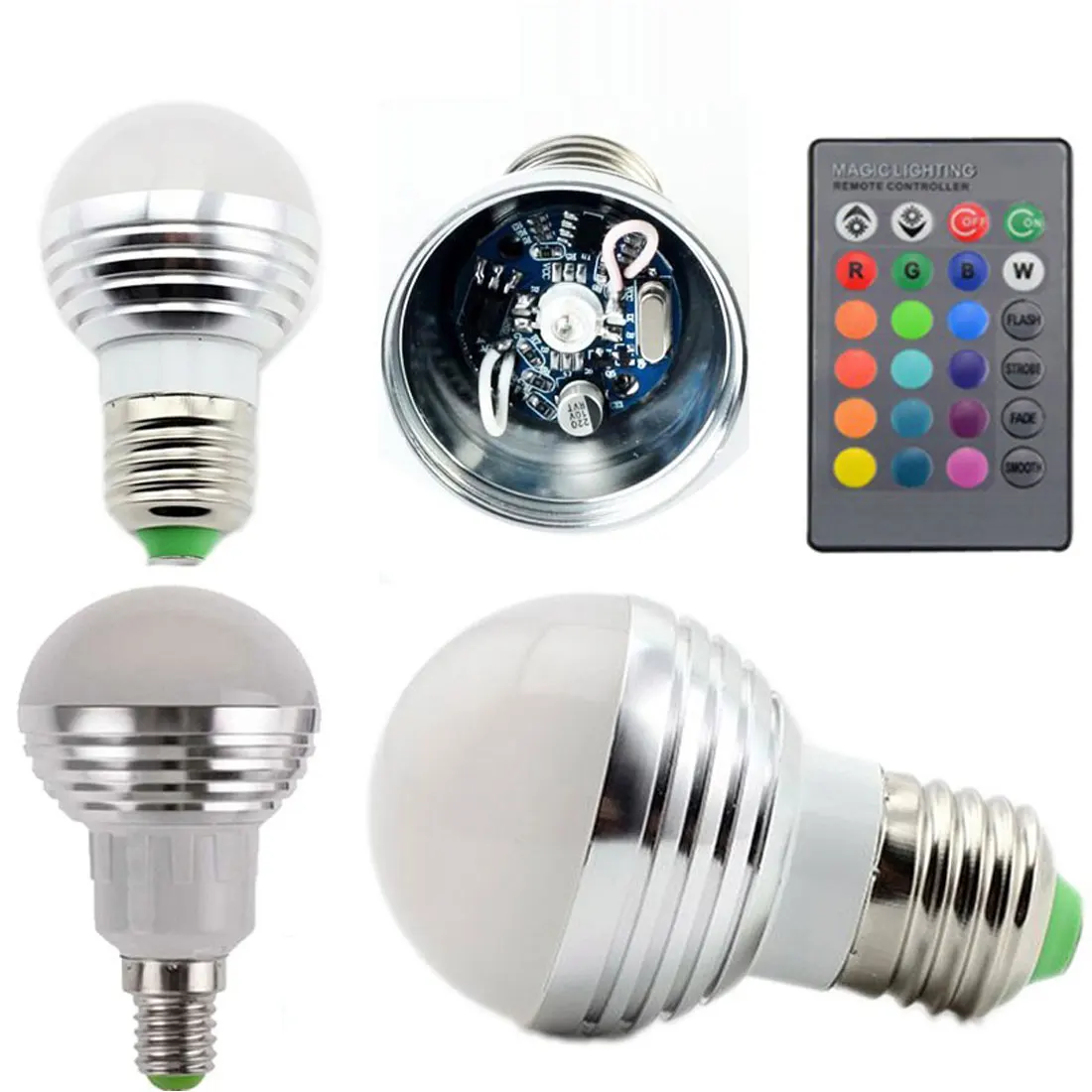 

Focos E27 E14 LED RGB Bulb lamp AC110V 220V 3W Spot light dimmable magic Holiday RGB lighting+IR Remote Control 16 colors