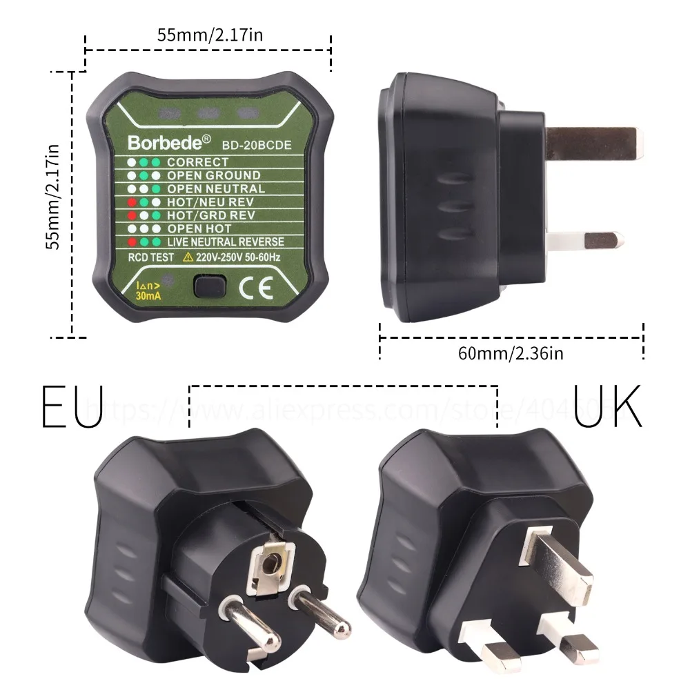 Borbede GFCI тестер розетки питания автоматическая электрическая схема полярности детектор напряжения настенный выключатель Finder