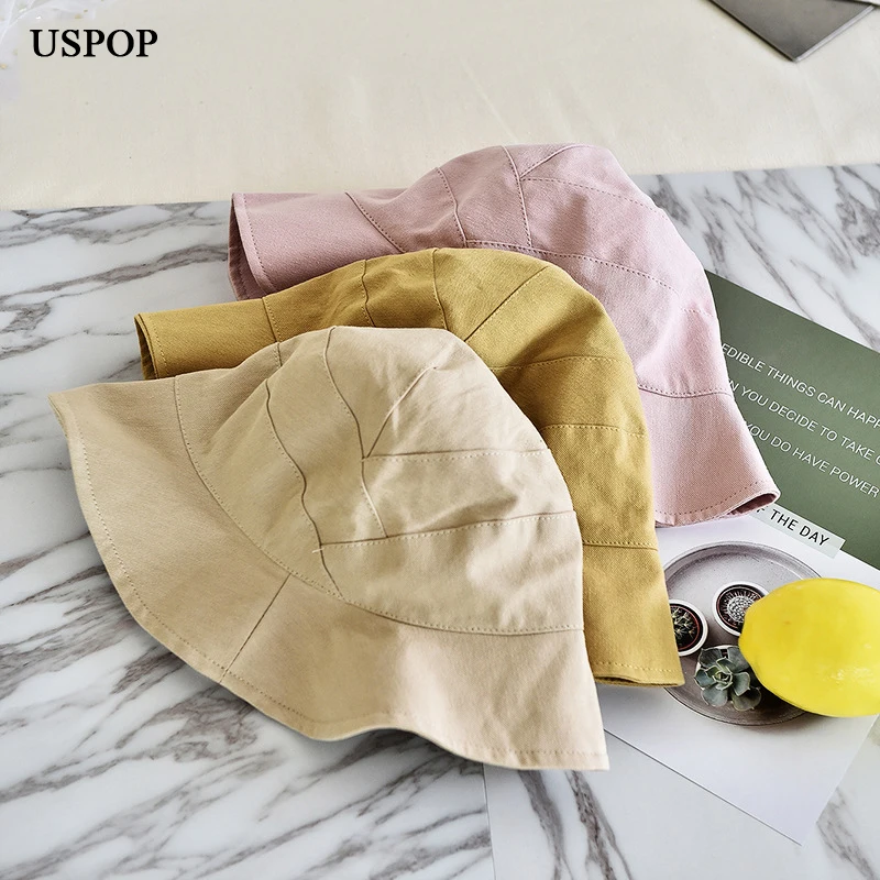 USPOP 2019 جديد للطي قبعات صيفية النساء أزياء القطن دلو القبعات الإناث لينة تنفس بلون دلو القبعات